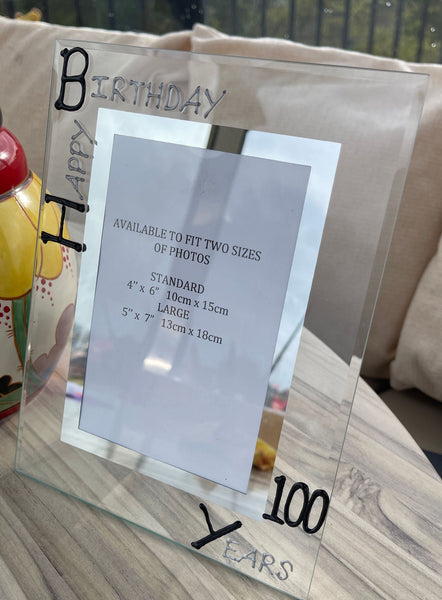 100th Birthday Gift Photo Frame: portrait (Blk/Sil)