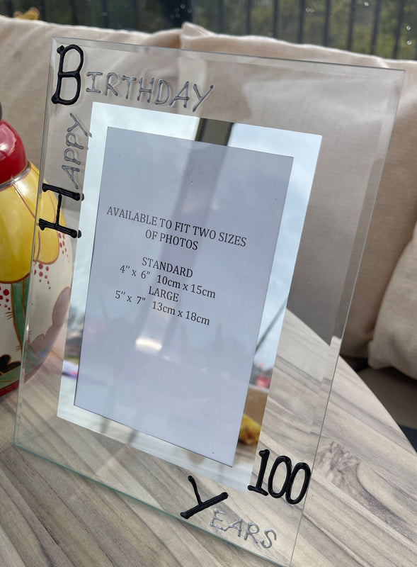 100th Birthday Gift Photo Frame: portrait (Blk/Sil)