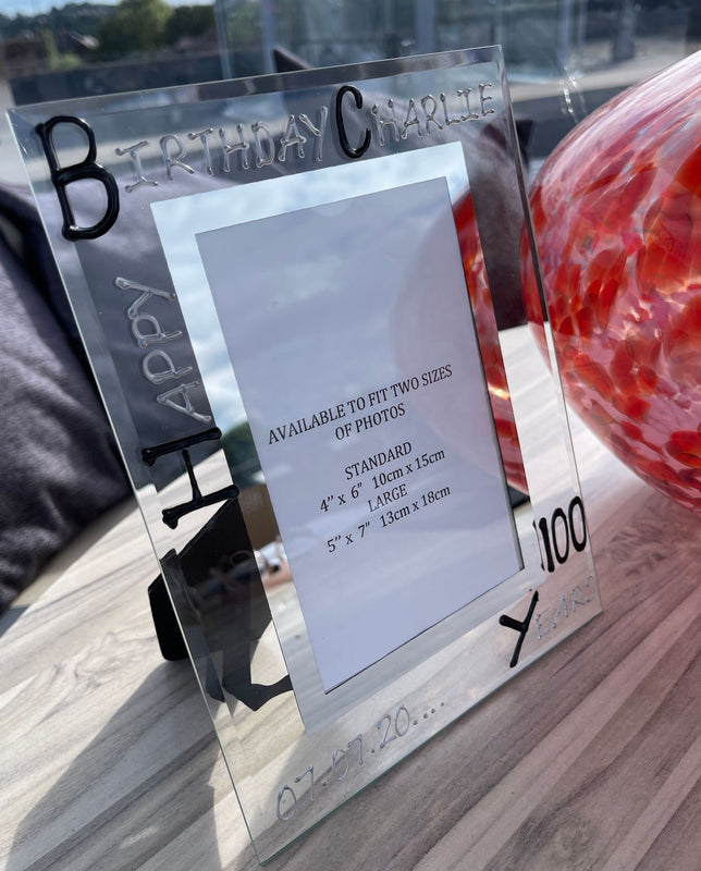 100th Birthday Gift Photo Frame: portrait (Blk/Sil)