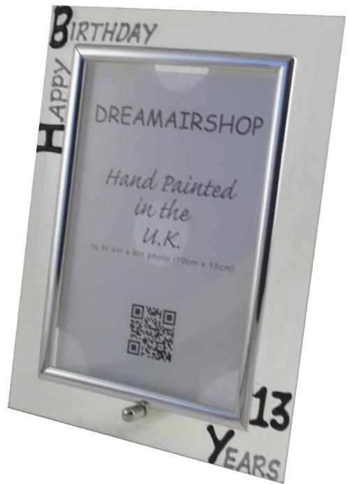 Personalised 13th Birthday Photo Frame: Portrait (Blk/Sil)