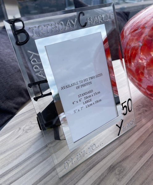 Personalised 50th Birthday Photo Frame: Portrait (Blk/Sil)