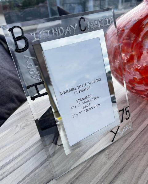 Personalised 75th Birthday Photo Frame: Portrait (Blk/Sil)