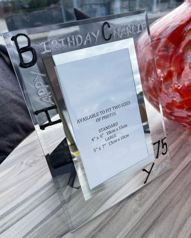 Personalised 75th Birthday Photo Frame: Portrait (Blk/Sil)