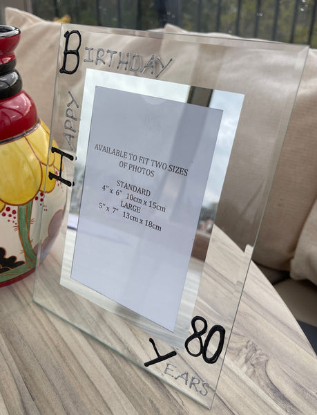 80th Birthday Gift Photo Frame: Portrait (Blk/Sil)