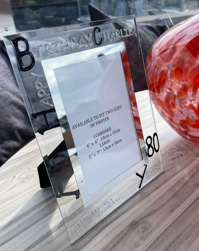 80th Birthday Gift Photo Frame: Portrait (Blk/Sil)