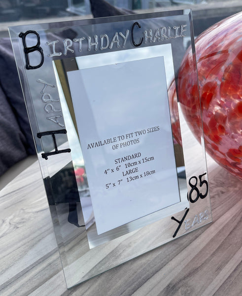Personalised 85th Birthday Photo Frame: portrait (Blk/Sil)