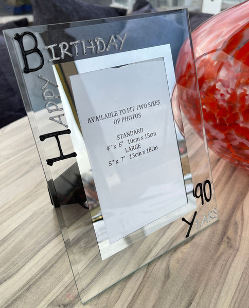 90th Birthday Gift Photo Frame: Portrait (Blk/Sil)