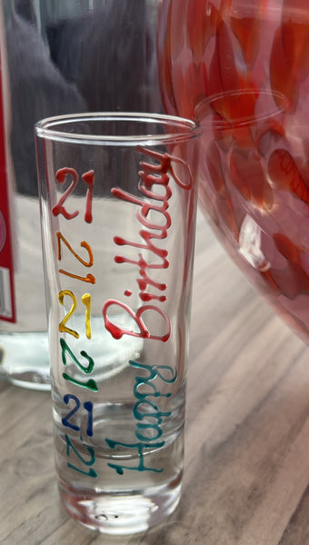 21st Birthday Gift Shot Glass:  (Brights)