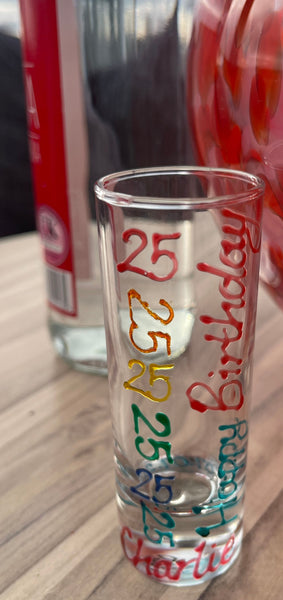 25th Birthday Gift Shot Glass:  (Brights)