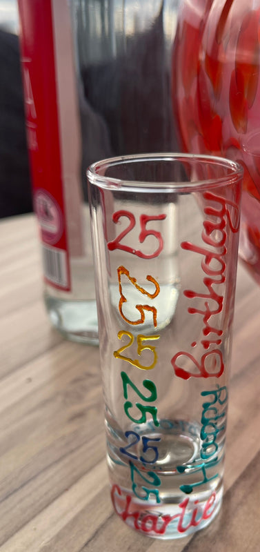 25th Birthday Gift Shot Glass:  (Brights)