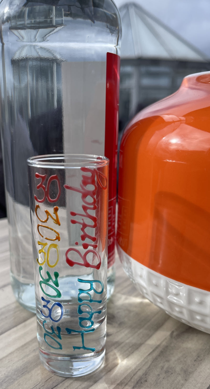 30th Birthday Tall Drinking Shot Glass Brights