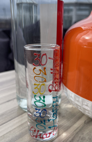 30th Birthday Gift Shot Glass:  (Brights)