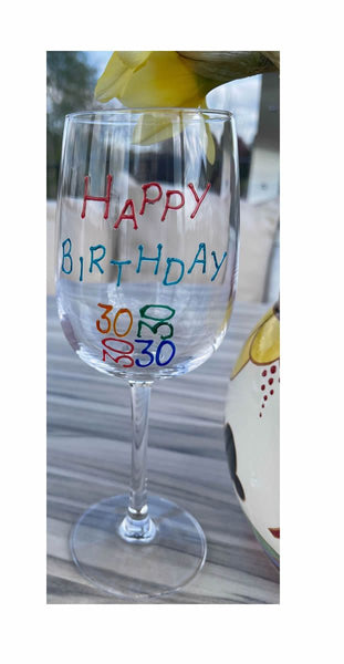 30th Birthday Gift Wine Glass: (Brights)