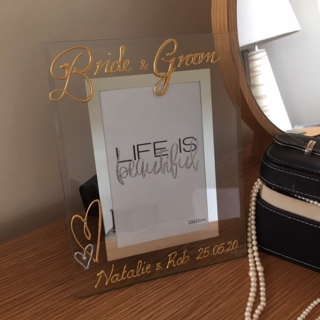 Bride & Groom Gift Photo: Frame Portrait (Gold) with crystals