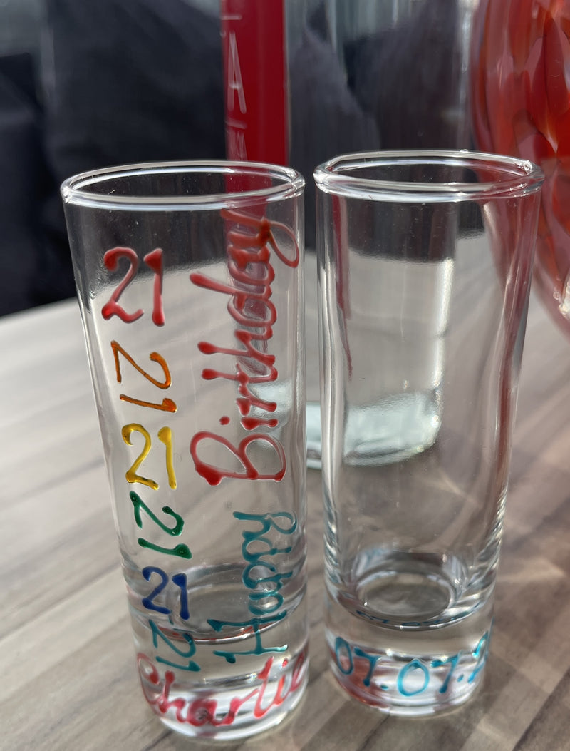 Personalised 21st Tall Shot Drinking Shot Glass Brights