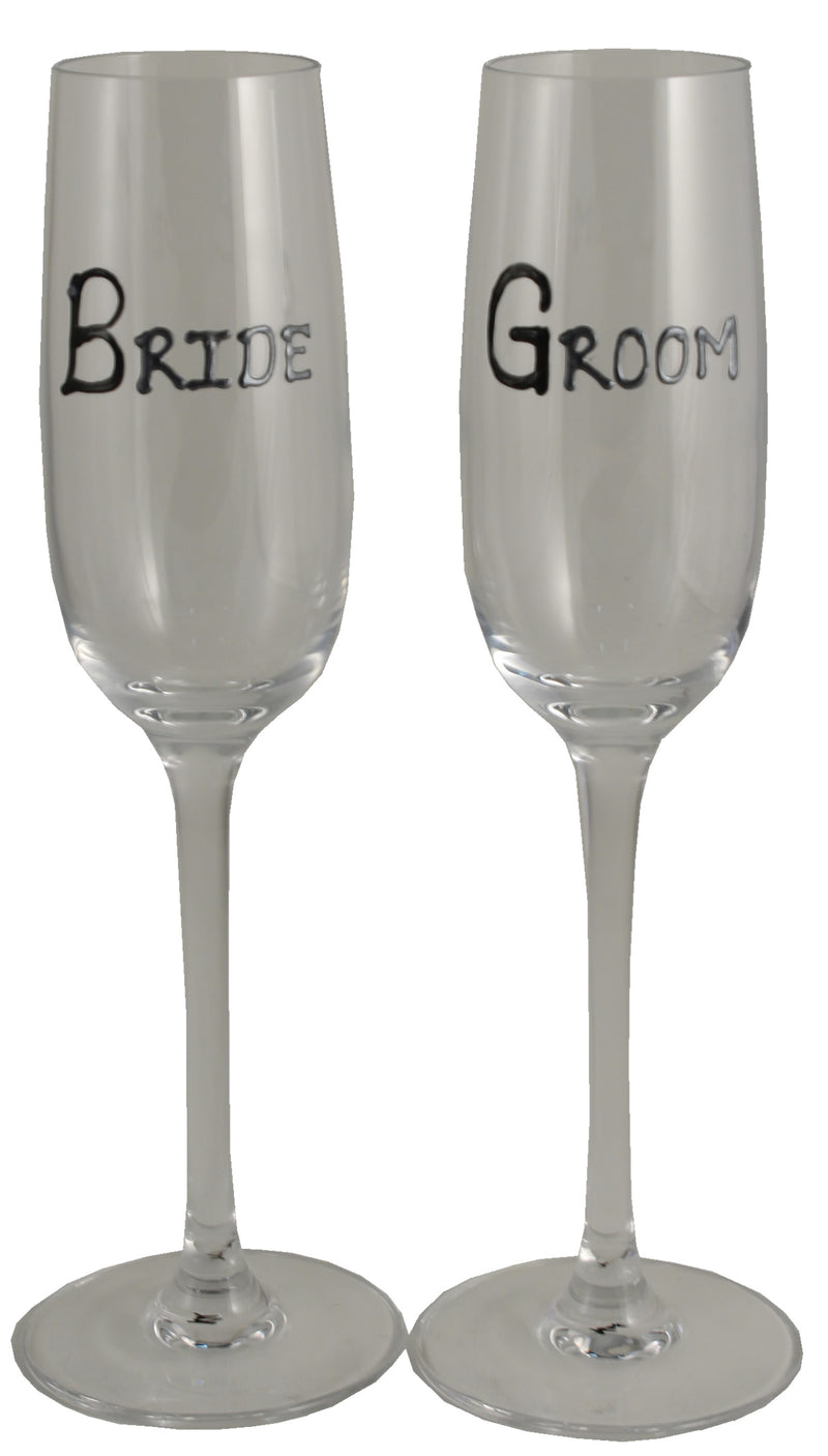 Bride & Groom Champagne Glassses (Blk/Sil)