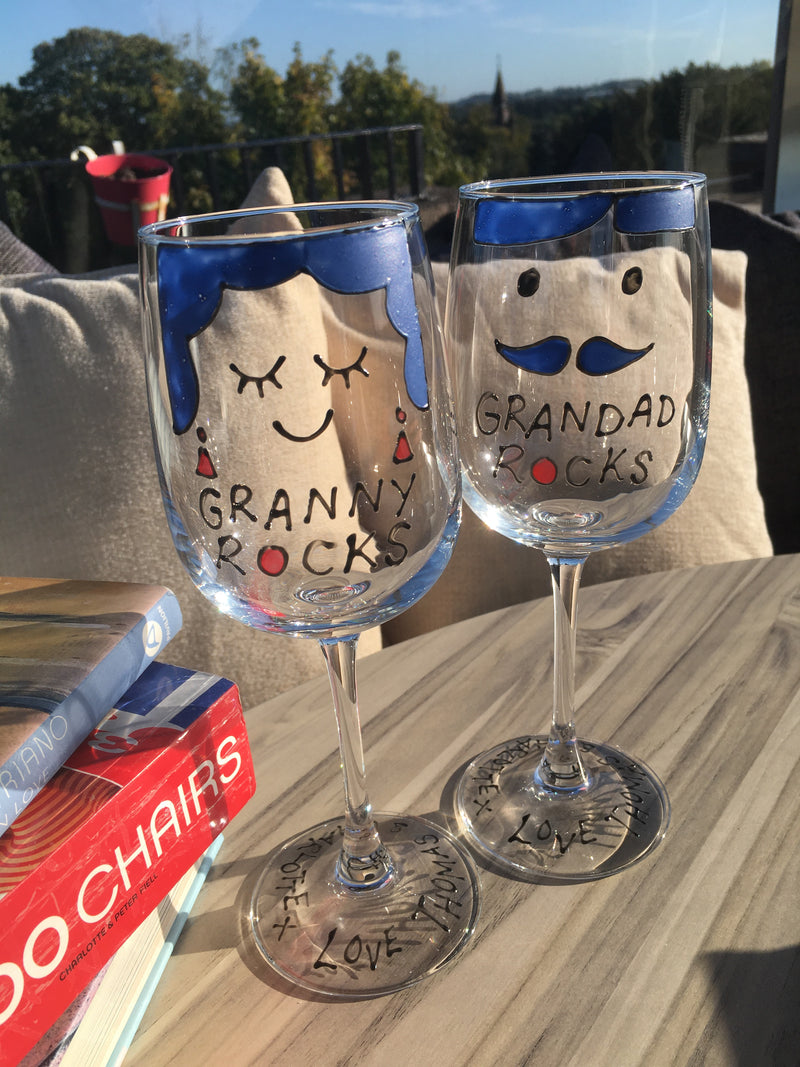 Personalised Grandad Granny Rocks Wine Glasses
