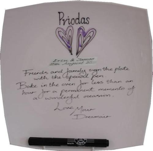 Personalised Priodas Plate Square (Silver/Lilac Hearts)