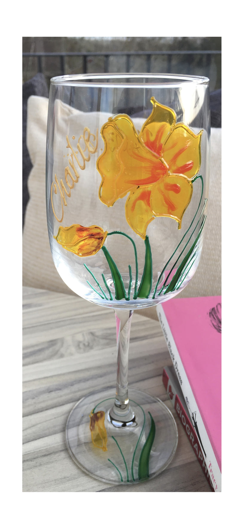 Personalised Daffodil Wine Drinking Glass