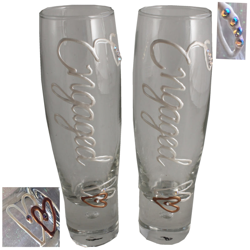 Personalised Engaged Pair of Champagne Flute Pearl with Crystals