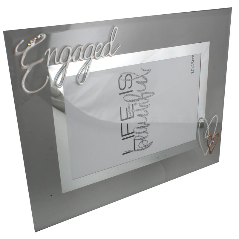 Engagement Gift Photo Frame Landscape: Pearl with Crystals