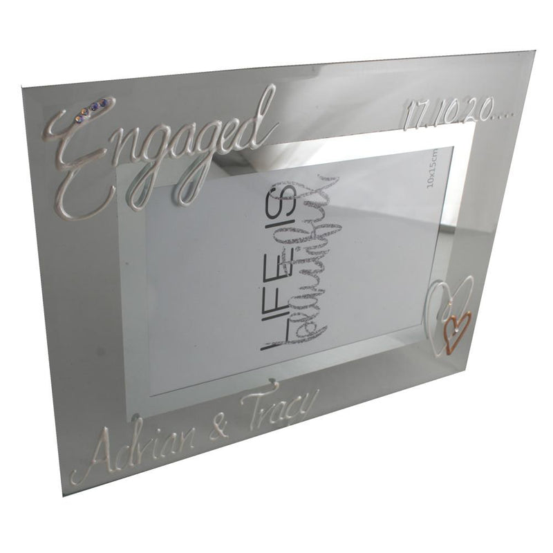 Personalised Gift Engagement Photo Frame: Land Pearl with Crystals