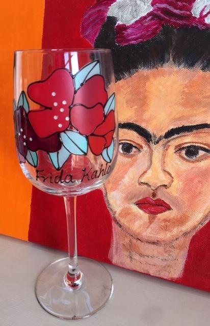 Frida Kahlo Luxury Wine Glass: with Crystals (Flower)