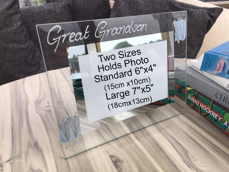 Great Grandson Photo Frame Landscape (Blue/Heart) 
