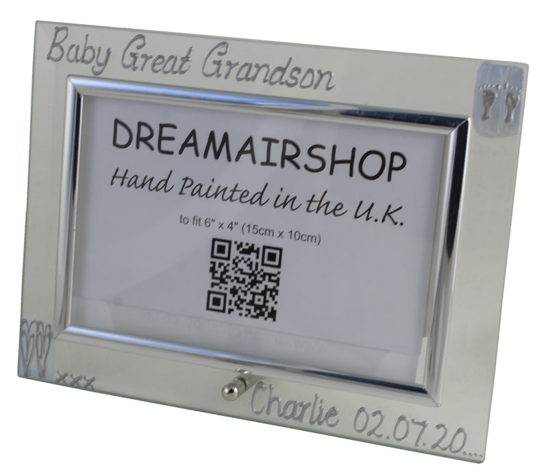 Personalised Baby Great Grandson Photo Frame Land (Blue Hearts)