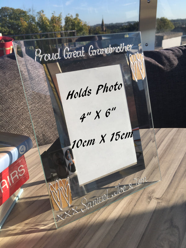 Proud Great Grandmother Photo Frame: Portrait (Coffee/Hearts)