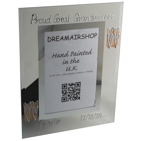 Personalised Proud Great Grandmother Frame: Portrait (Coffee/Hearts)