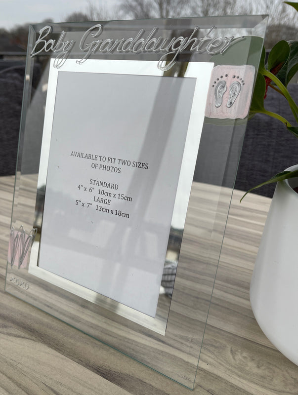 Baby Granddaughter Gift Frame Portrait (Pink Feet/Hearts)