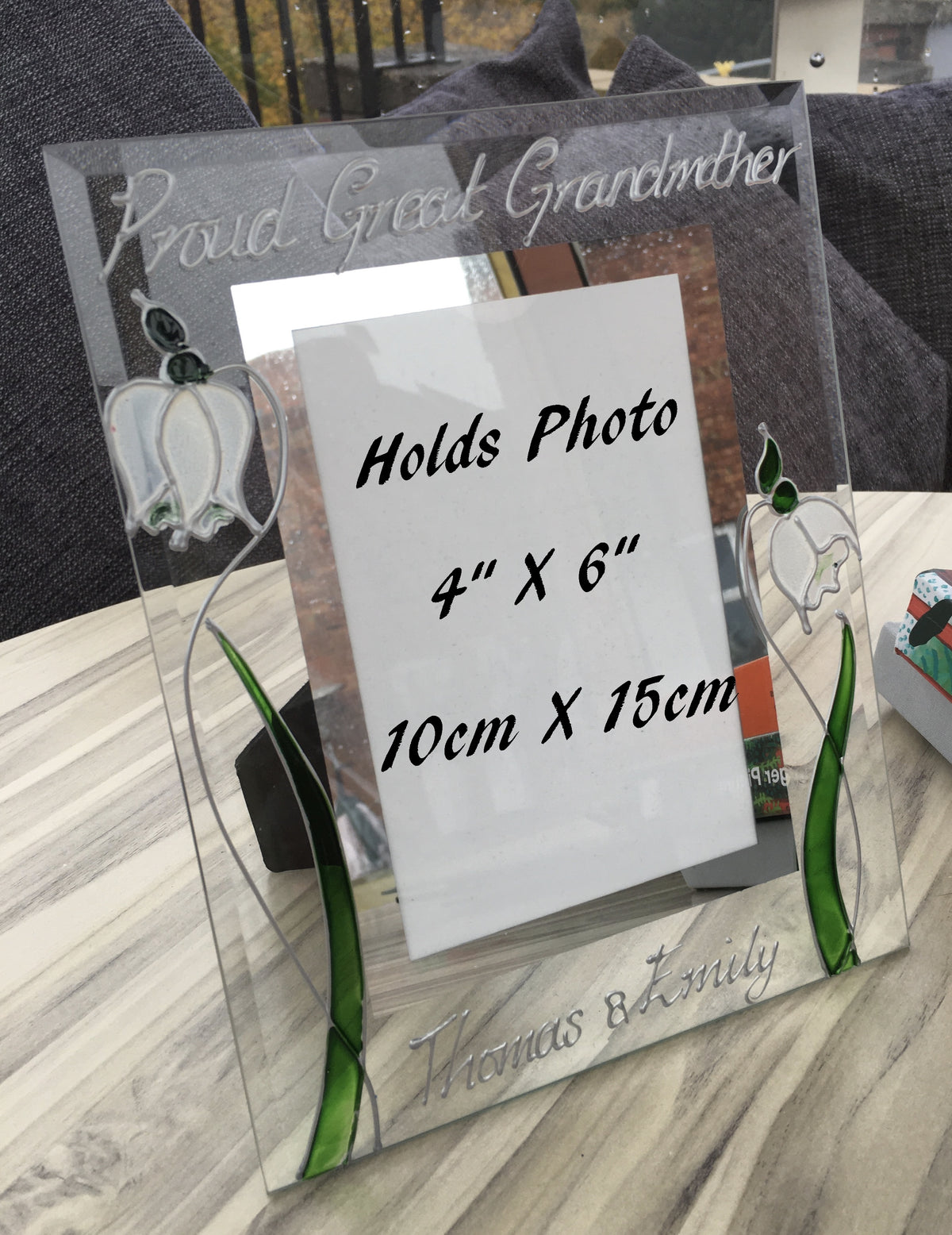 Snowdrop Flower Hand Painted Proud Great Grandmother Gift Photo Frame Portrait