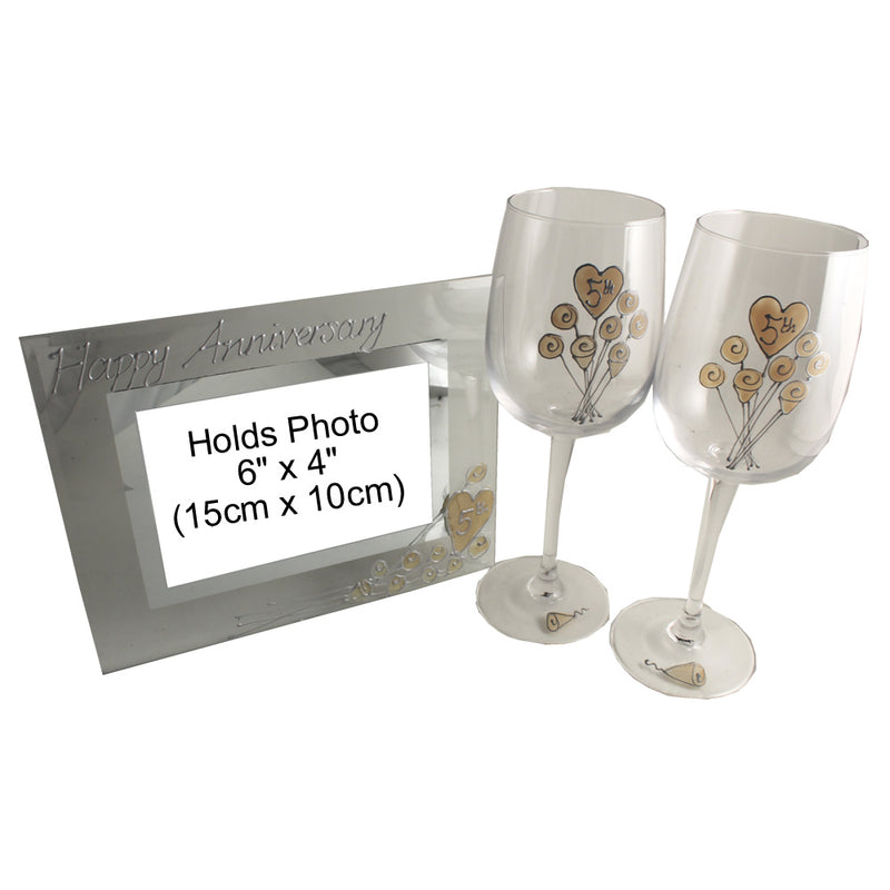 5th Wedding Anniversary Wine Frame: Gift Set (Flower)