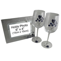 65th Wedding Anniversary Gift Set: Wine Glasses & Photo Frame (Flower)
