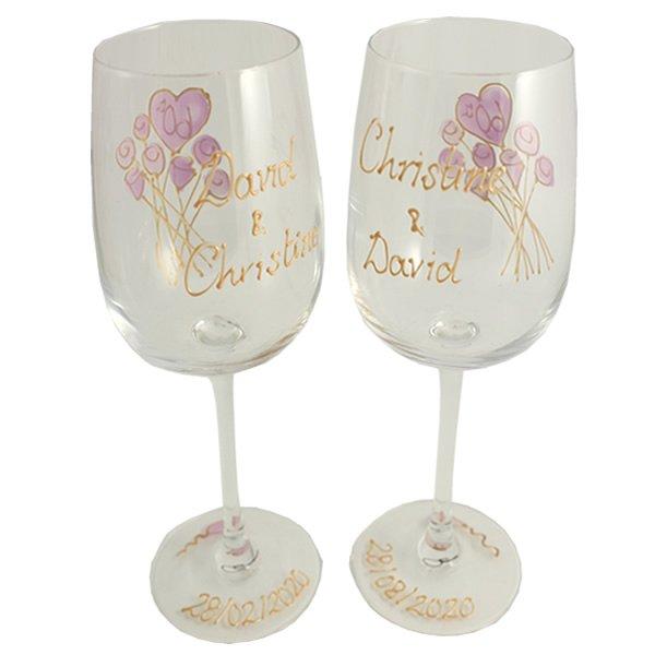 Personalised Wedding Anniversary Wines Glasses Flower