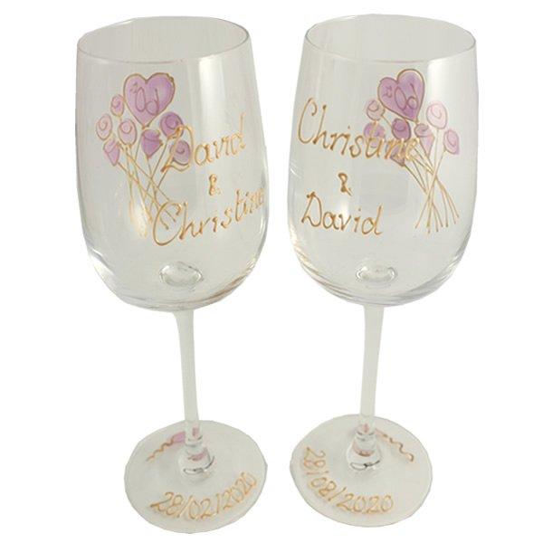 65th Wedding Anniversary Pair of Wine Glasses (Flower)