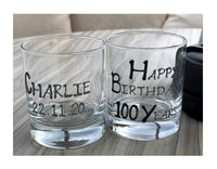 Personalised 100th Birthday Whisky Glass: (Blk/Sil)