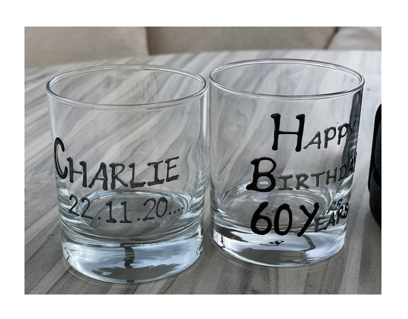60th Birthday Gift Whisky Glass: (Blk/Sil)
