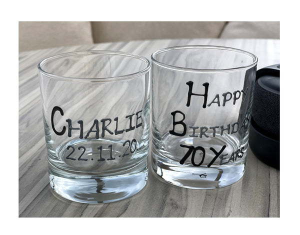 Personalised 70th Birthday Whisky Glass: (Blk/Sil)