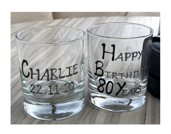 Personalised 80th Birthday Whisky Glass: (Blk/Sil)