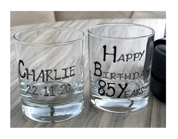 Personalised 85th Birthday Gift Whisky: Glass (Blk/Sil)
