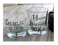 90th Birthday Gift Whisky Glass: (Blk/Sil)
