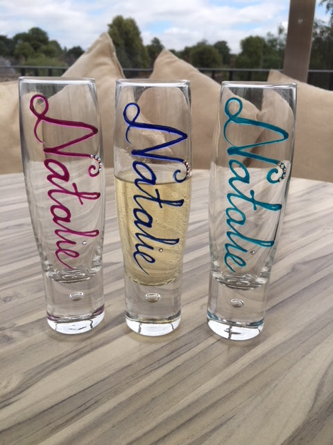 Personalised Gift Champagne Flute Glass: with Crystals (Turquoise)