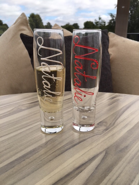 Personalised Gift Champagne Flute Glass: with Crystals (Red)