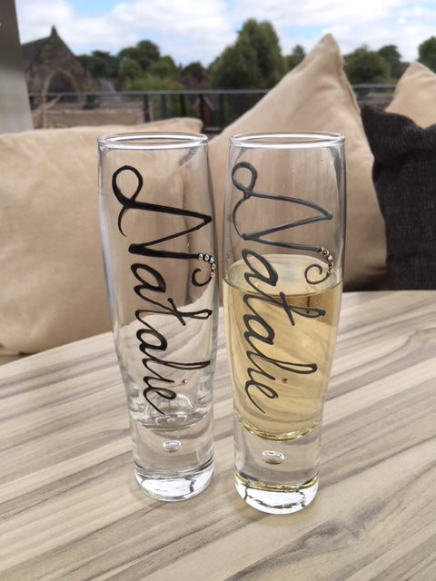 Personalised Gift Champagne Flute Glass: with Crystals (Silver)