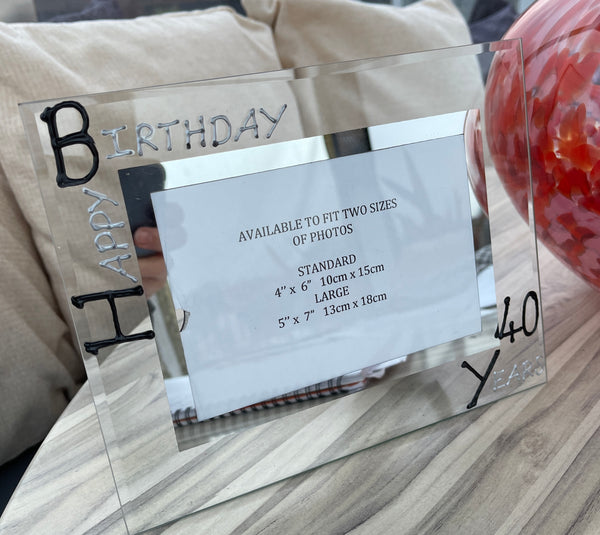 40th Birthday Gift Photo Frame: Landscape (Blk/Sil)