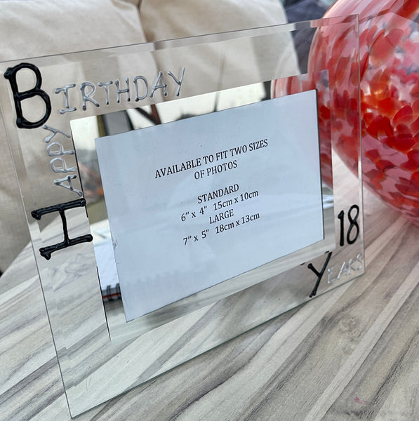 18th Birthday Gift photo frame frame: Landscape (Blk/Sil)