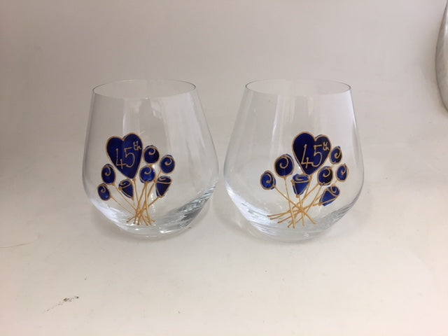 45th Wedding Anniversary Stemless Wine: Glasses and Frame Gift Set (Flower)