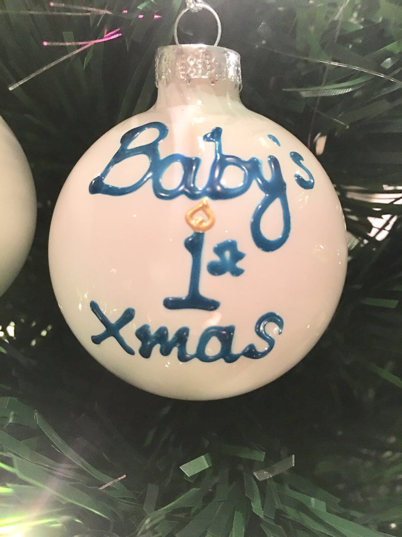 Personalised Baby's First Xmas Bauble: Turquoise